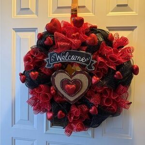 Festive Red and Black Heart Wreath